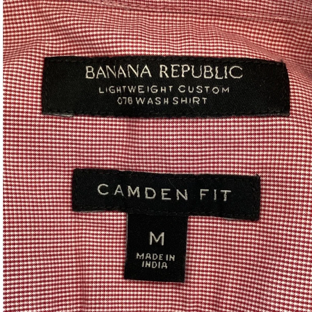 Banana Republic Camden Fit Red White Micro-Gingham Check Short Sleeve Shirt‎ Med